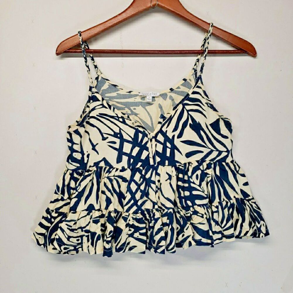 Patrons Of Peace Babydoll Cami Blouse Small Navy Printed Top